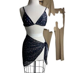 New! Cupshe L Three piece bathing suit black bikini with mesh wrap